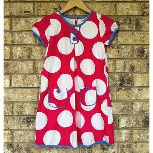 size 9-10 Yrs Mini Boden Polka Dot Kids Dress With Pockets Red & White Short Sle